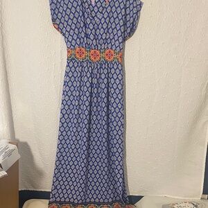 Alya Blue and Orange Patterned Maxi Dress Mystical Playful Bright Airy Free Flow